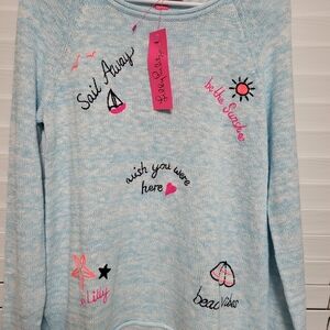 NWT Lilly Pulitzer Danette Sweater Celestial Blue Sailabration Embroidery